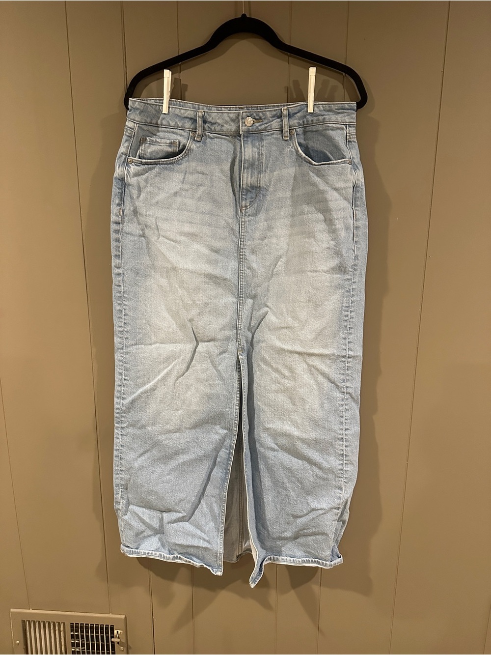 Light Blue Straight Cut Denim Maxi Skirt